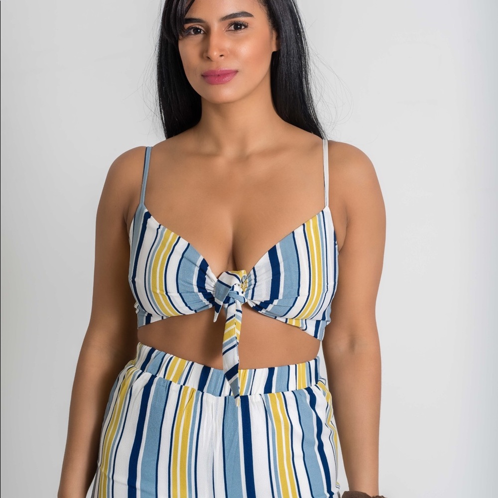 Multi stripe texture chiffon set